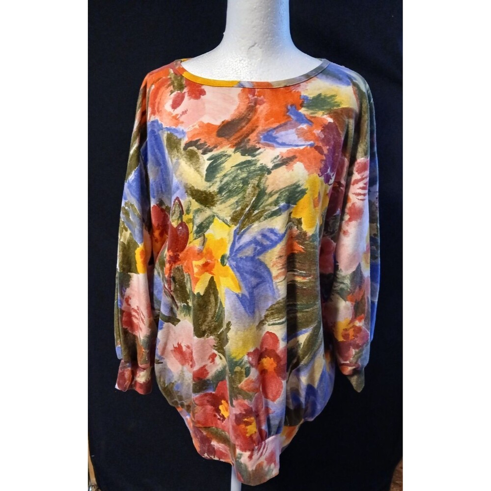 VINTAGE HMJ  Floral Dolman Sleeve Blouse XL
